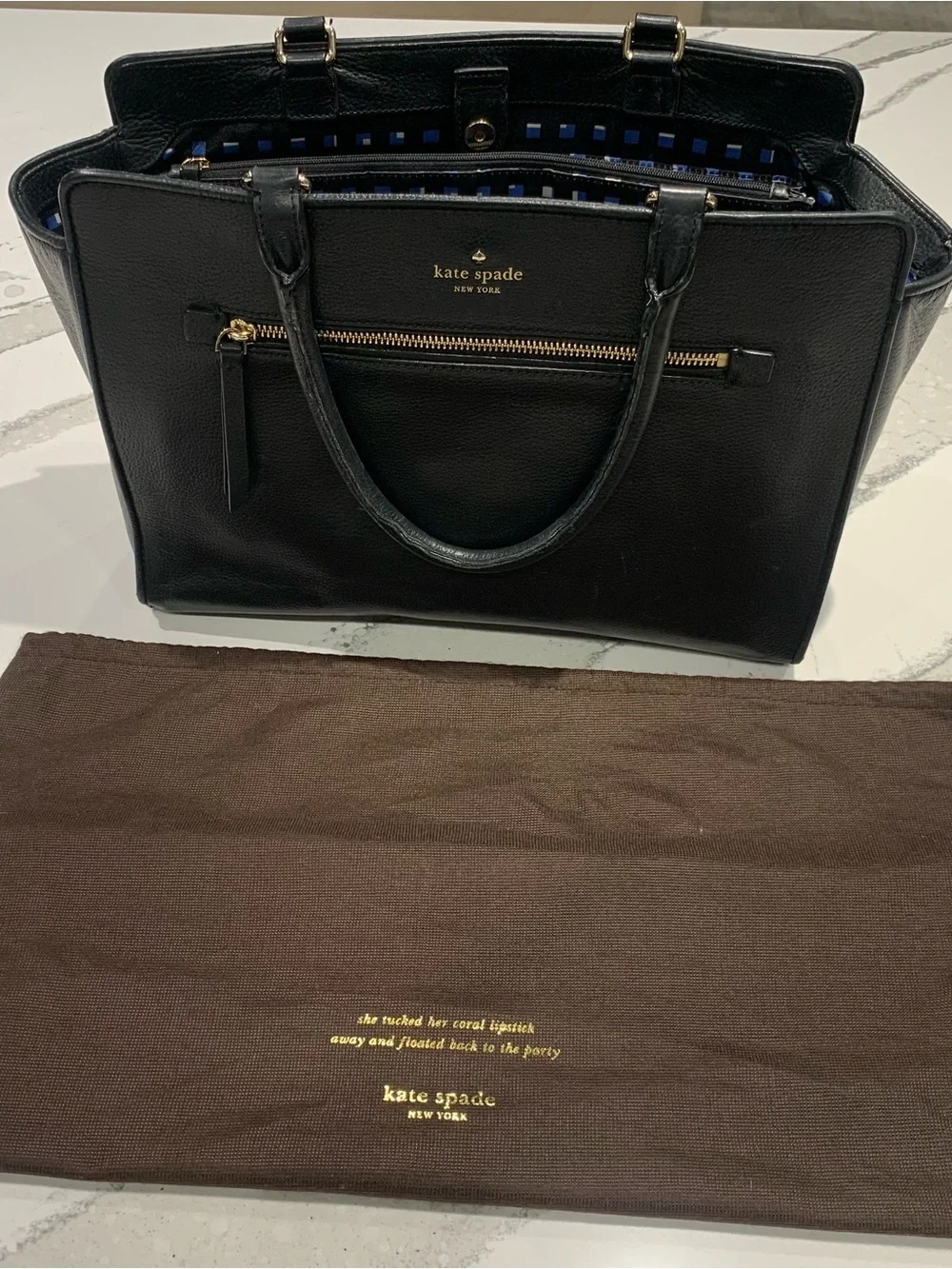 kate spade Black Leather Satchel with Gold Hardware